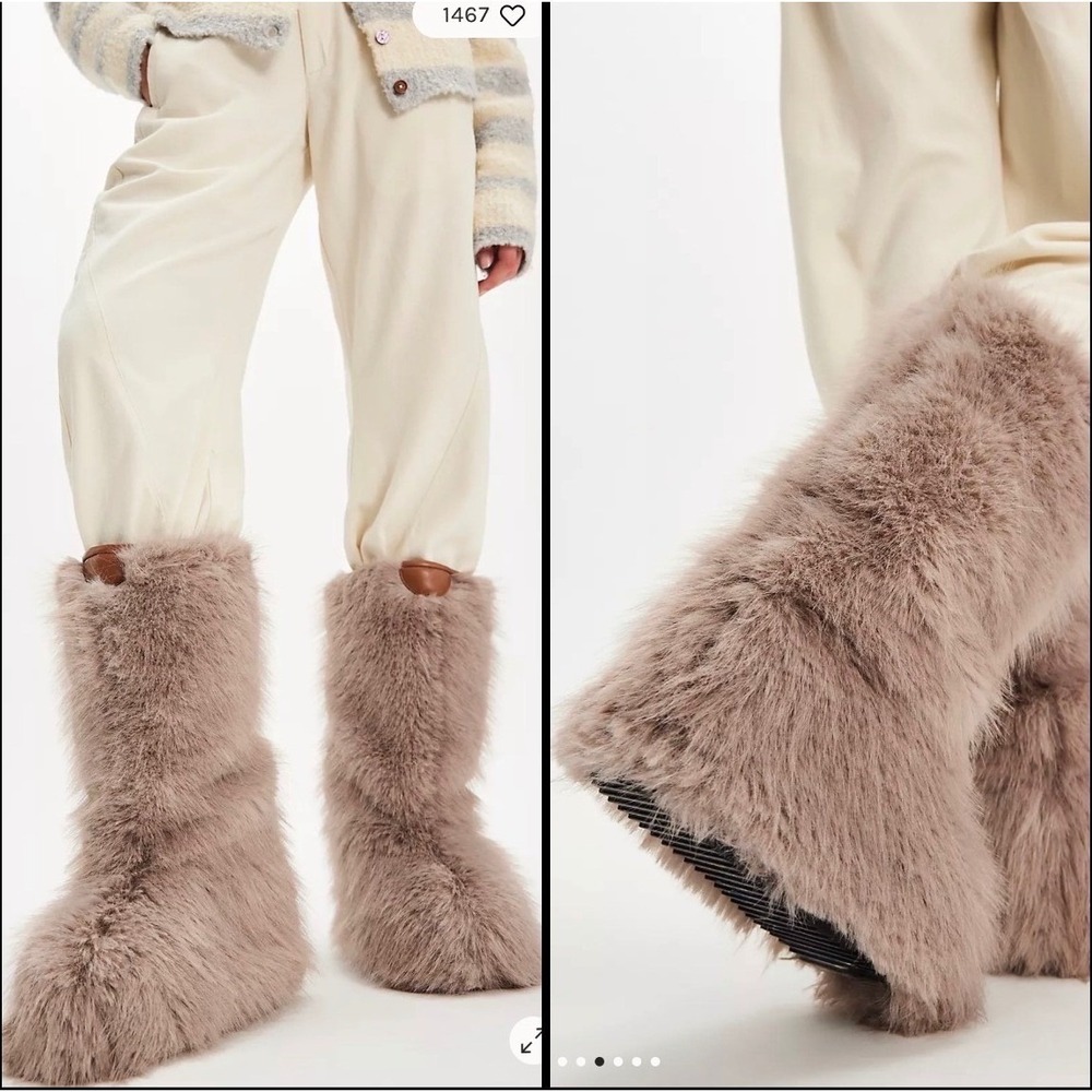 Free People Wild Thing Mid Boots Cashmere Faux Fur Platform US 8.5